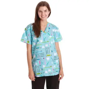 Women’s V Neck Scrub Top Blue Brush Hygiene – Dental Medical Uniform & Nurse Workwear
