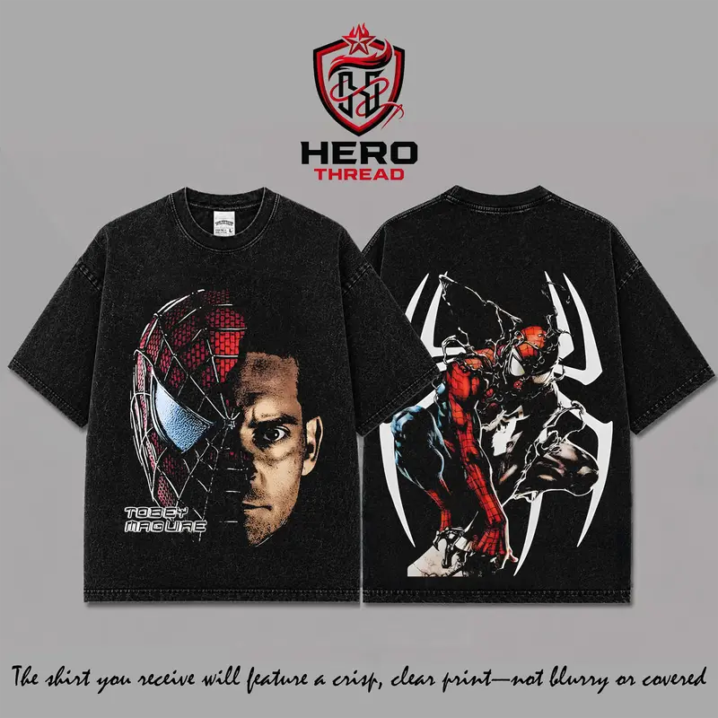 Dark Spidey Man Vintage Washed Graphic T-Shirt V4, Oversized Heavyweight Cotton Spider Tee, Double Sided Retro Comic Streetwear Shirt, Y2K Grunge Web Slinger Aesthetic, Premium Unisex Graphic Apparel, Collector Fan Gift Merch