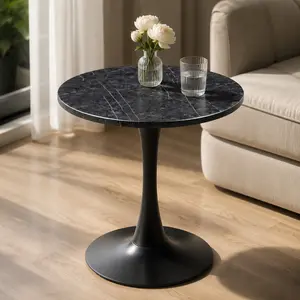Littleox Round Dining Table, 23.6" Circle Tulip Table with Thickened Tabletop & Metal Pedestal, Mid Century Modern Bistro Table for Kitchen, Small Places, Living Room, Cafe (Faux Marble)