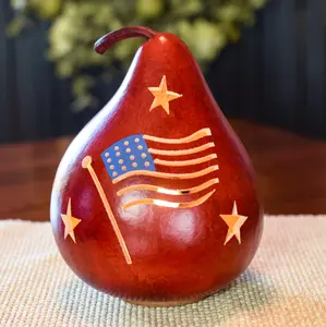 Hand-Crafted Patriotic Gourd - American Flag - Medium Lit