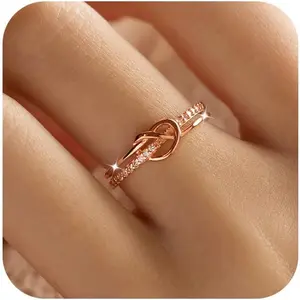 Heart Rings for Women Mother Daughter Friendship Knot Ring Promise Ring for Her 925 Sterling Silver 14K Gold Plated Cubic Zirconia Stackable Ring Purity Rings Birthday Graduation Gifts