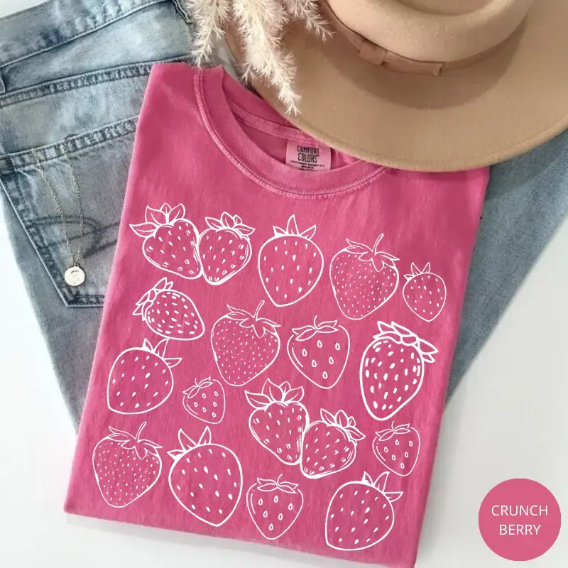 Comfort Colors Strawberry Cottagecore T-Shirt for Women, Strawberry Lover Gift for Gardener, Fruit Tee Botanical Shirt - All In Print