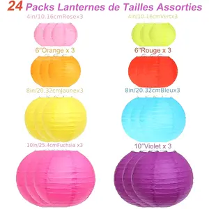 24 colorful Chinese paper lanterns can be used as rainbow paper lanterns for children's rooms or other indoor spaces, and are also suitable for decorating many occasions