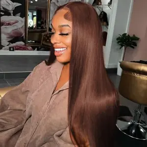 Bling Hair 12~34inch 13x4 Chocolate Brown Straight Lace Front Human Hair Wigs Brazilian Body Wave Pre-plucked 13x4 Transparent Lace Frontal Wig For Women