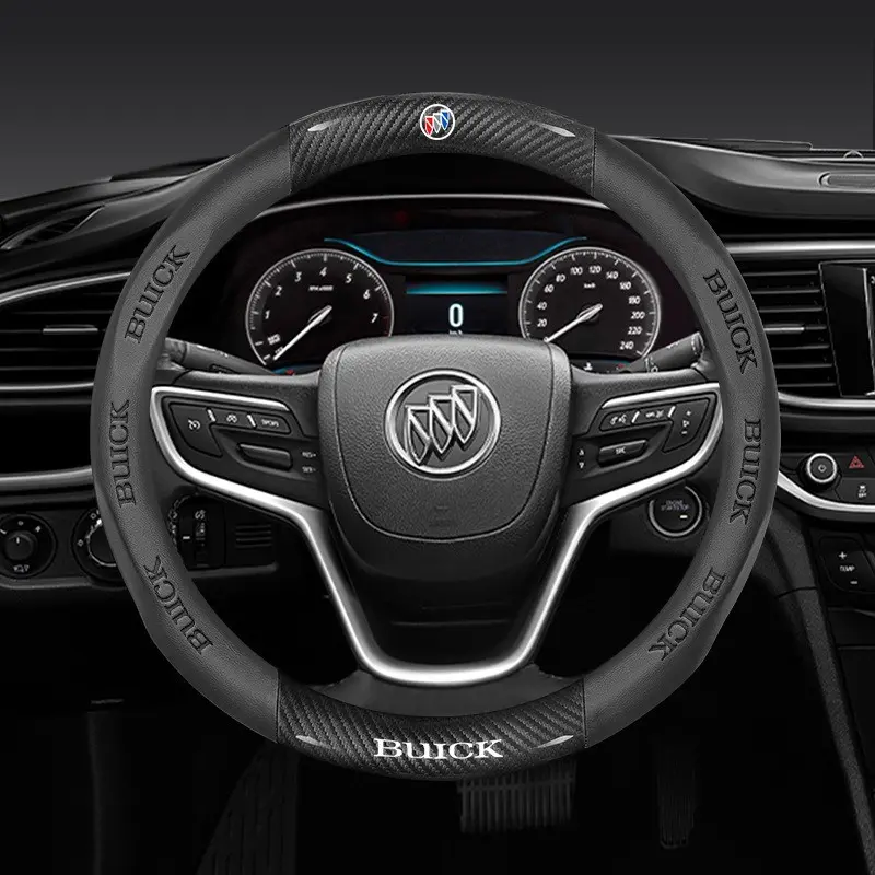 38cm Car Carbon Fiber Leather Steering Wheel Anti-Slip Cover for Buick Enclave Envision Lacrosse Encore GX Avenir ST Sport Regal Sportback TourX GS Accessories Steering Wheel Protector