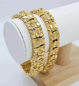 Gold Nugget Bracelet, 13mm or 15mm Width, Gold Nugget Bracelet, 14k Heavy Plated Gold, High Quality Bracelet, Lifetime Replacement Guarantee