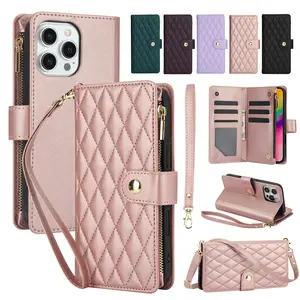 HISTORYOO For iPhone 17 Pro Max 16 15 Plus 14 13 12 Pro Wallet Case Crossbody PU Leather Cash Slot Zipper Purse with Credit Card Slot Holder Carrying Handbag Stand Phone CaseAdjustable Lanyard Detachable Strap Wrist for Women Ladies