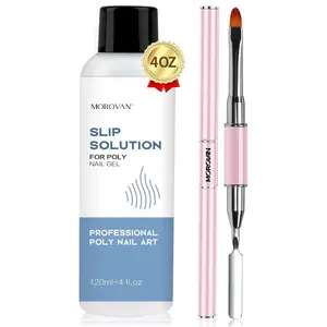Poly Gel Slip Solution Kit: 4oz Slip Solution Liquid for Poly Gel Nails Dual-Ended Brush Pusher for Beginner