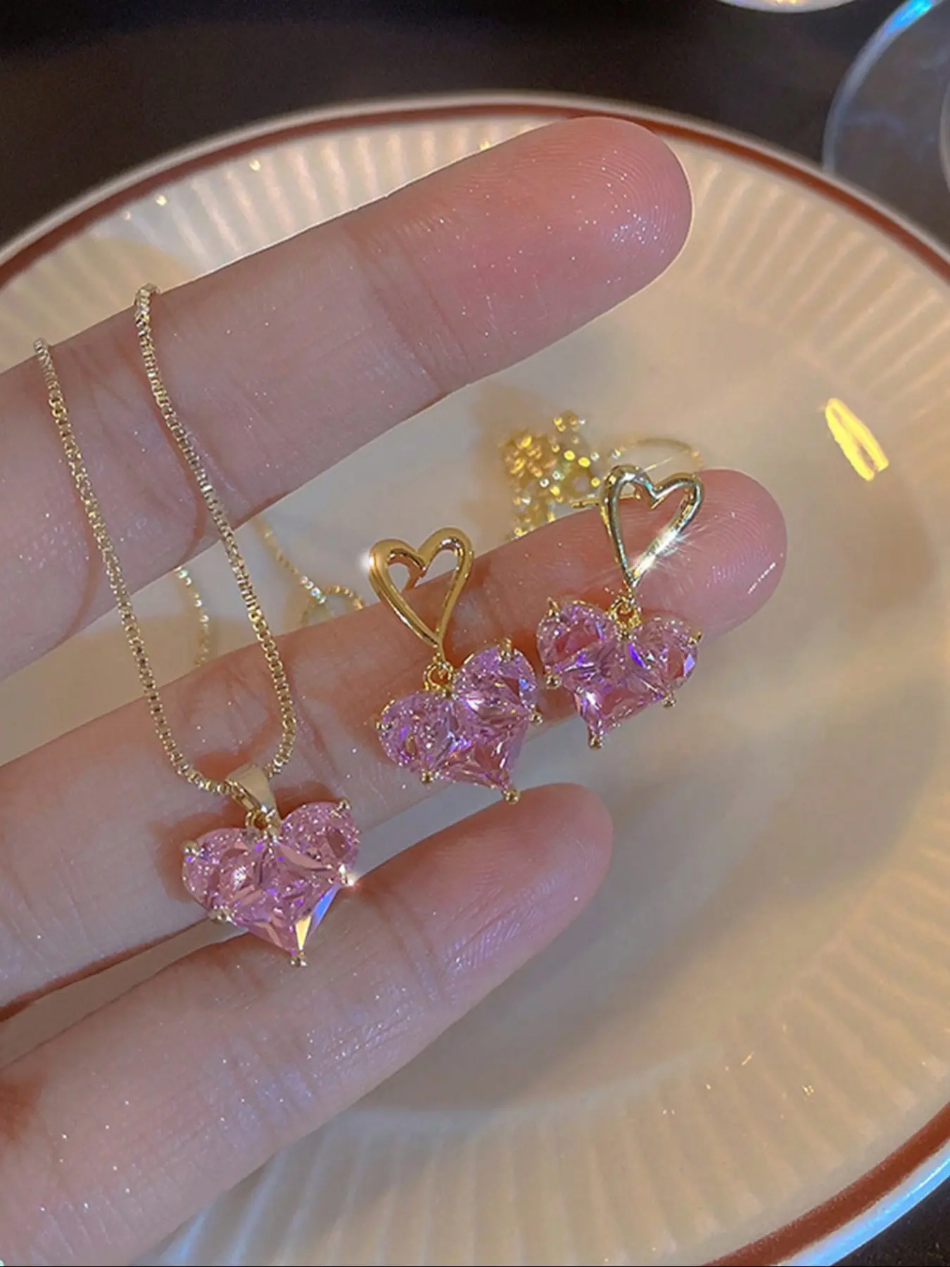 Women's Y2K Heart Rhinestone Jewelry Set, Necklace And Earring Set, Pendant, for Party, Dating & Daily Wear
