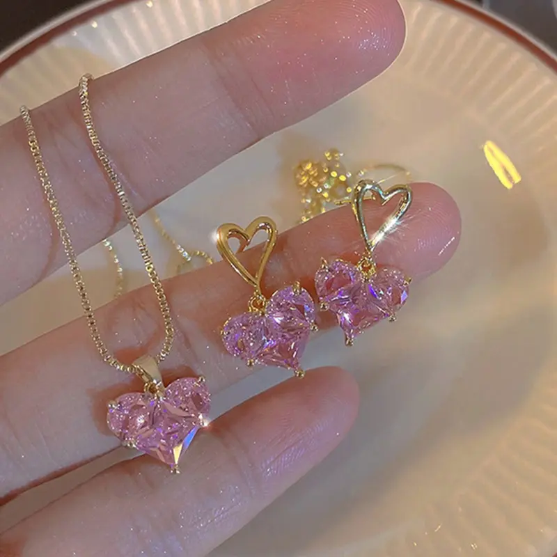 Women's Y2K Heart Rhinestone Jewelry Set, Necklace And Earring Set, Pendant, for Party, Dating & Daily Wear, Fashionable Jewelry Set