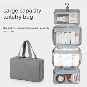 Travel waterproof foldable toiletry bag with wet dry separation hangable cosmetic storage box cosmetic Organiser space saving for trips