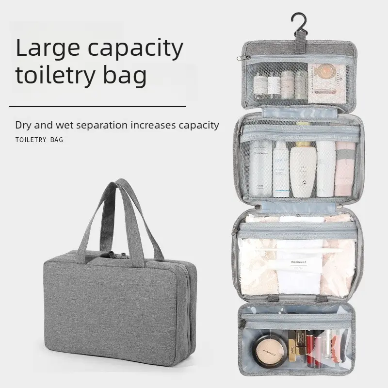 Travel waterproof foldable toiletry bag with wet dry separation hangable cosmetic storage box cosmetic Organiser space saving for trips