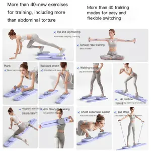 All-in-One Pilates Fitness Board with Resistance Bands, 40+ Workout Movements, Core Trainer, Push-Up Support, Ski Training, USB Smart Display