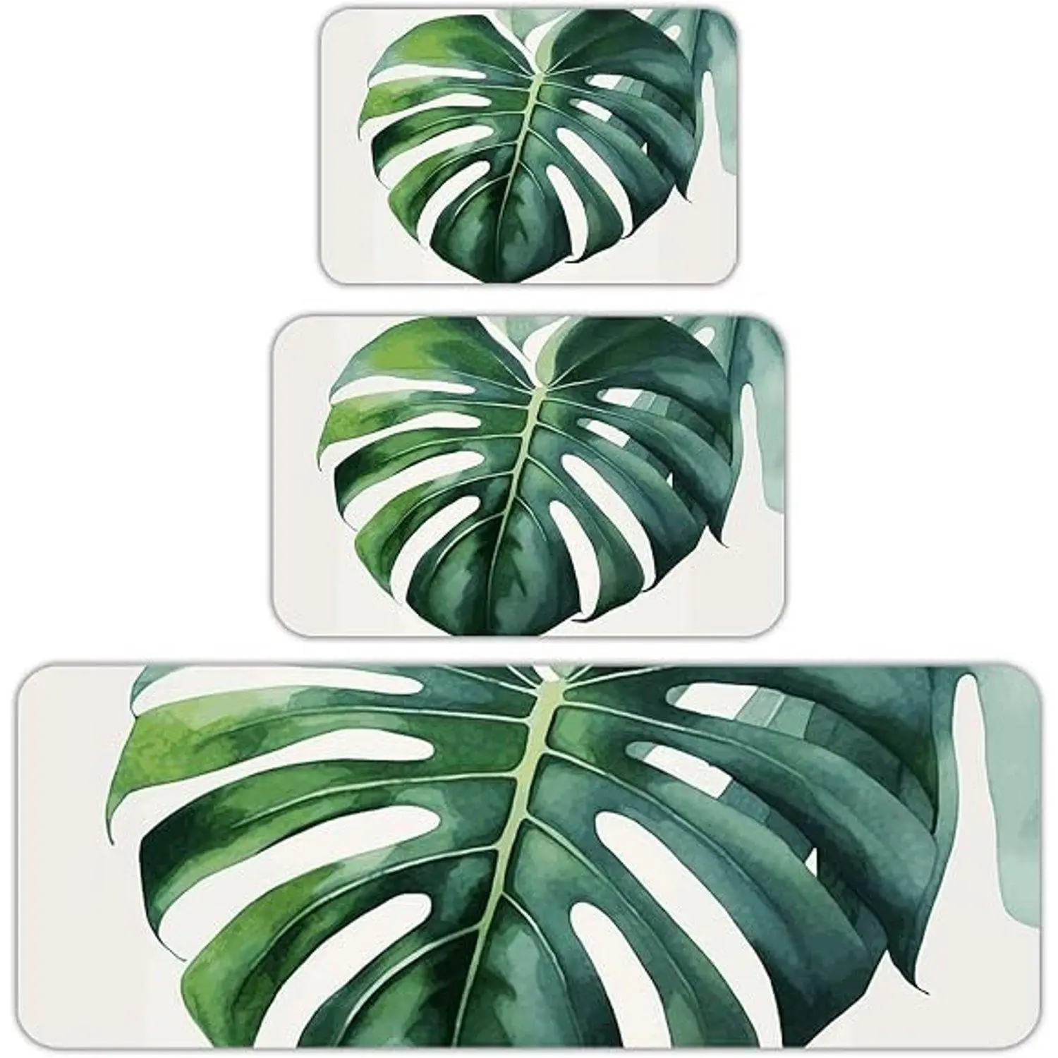 Flannel Watercolor Monstera Leaf Minimalist Kitchen Doormat
