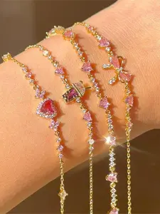 Heart & Bow Design Bracelet, Rhinestone Decorated Bracelet for Women & Girls, Elegant All-match Fashion Accessories for Daily Wear, Valentine's Day, Gift, Rhinestone Bangle Bracelet