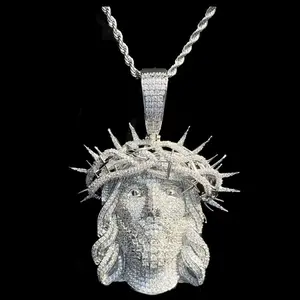 Iced out 24in rope chain with heavy solid Jesus thorn pendant