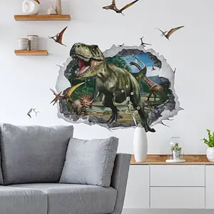 3D three-dimensional effect Tyrannosaurus rex broken wall sticker, suitable for hotel homestay office dining room bedroom living room kitchen removable PVC wall sticker