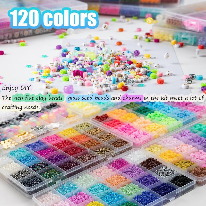 6 Boxes 16800pcs 72 Colors Clay & 48 Colors Glass Seed Beads Kit for ...