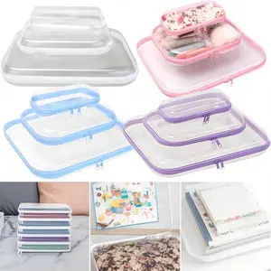 Clear Storage Box Set, 1/2/3 Counts/Set Large Capacity Organizational Zipper Storage Box, Portable Storage Organizer for Skincare, Clothes, Books, Laundry, Travel Toiletry Bag, Space Saver Organizer, Beauty Organizer, Multiple colors available