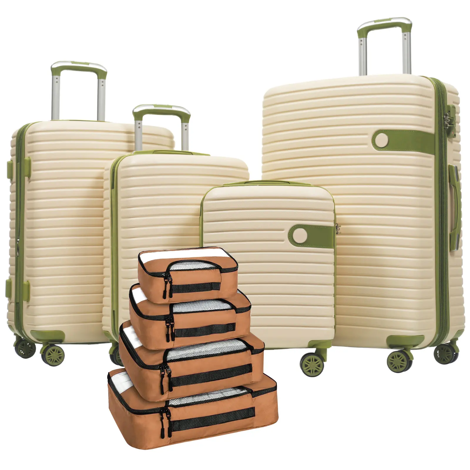 4 Piece Luggage Set Suitcase Set, ABS Hard Shell Lightweight Expandable Travel Luggage with 4 Packing Cubes, TSA Lock, Spinner Wheels for Men Women(16/20/24/28) ,family use,modern luggage set