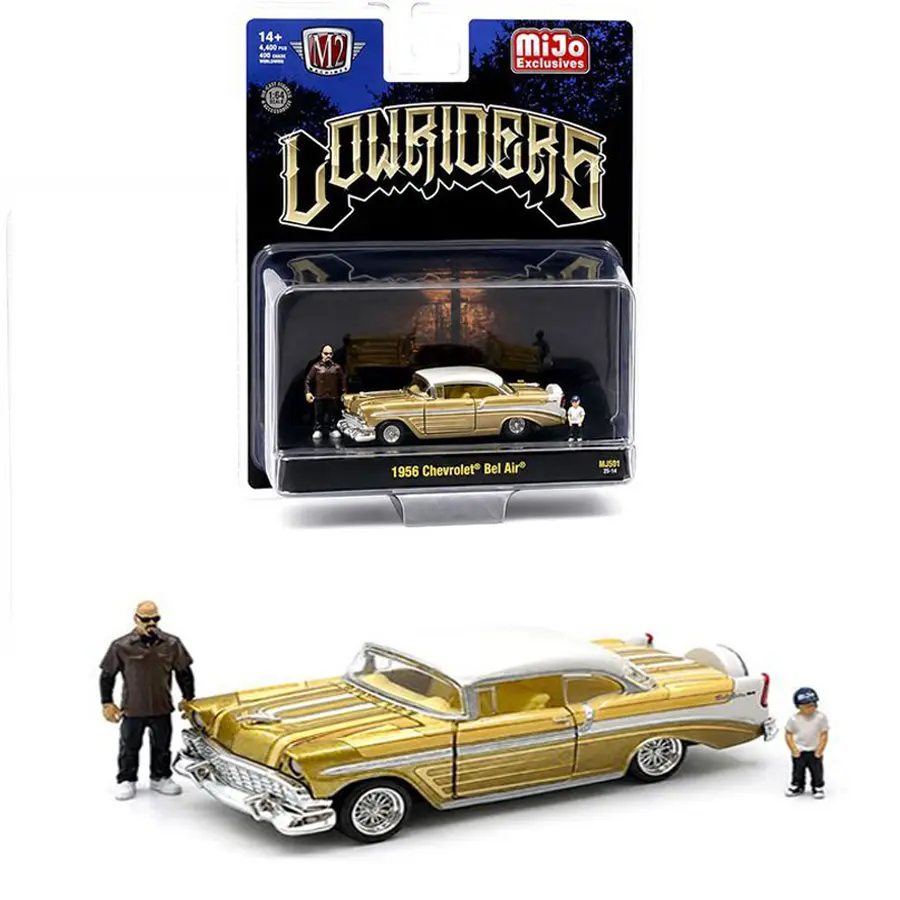 M2 Machines 1:64 Diorama Series 1956 Chevrolet Bel Air Lowriders with 2 Dad & Son Figures – Beige Gold