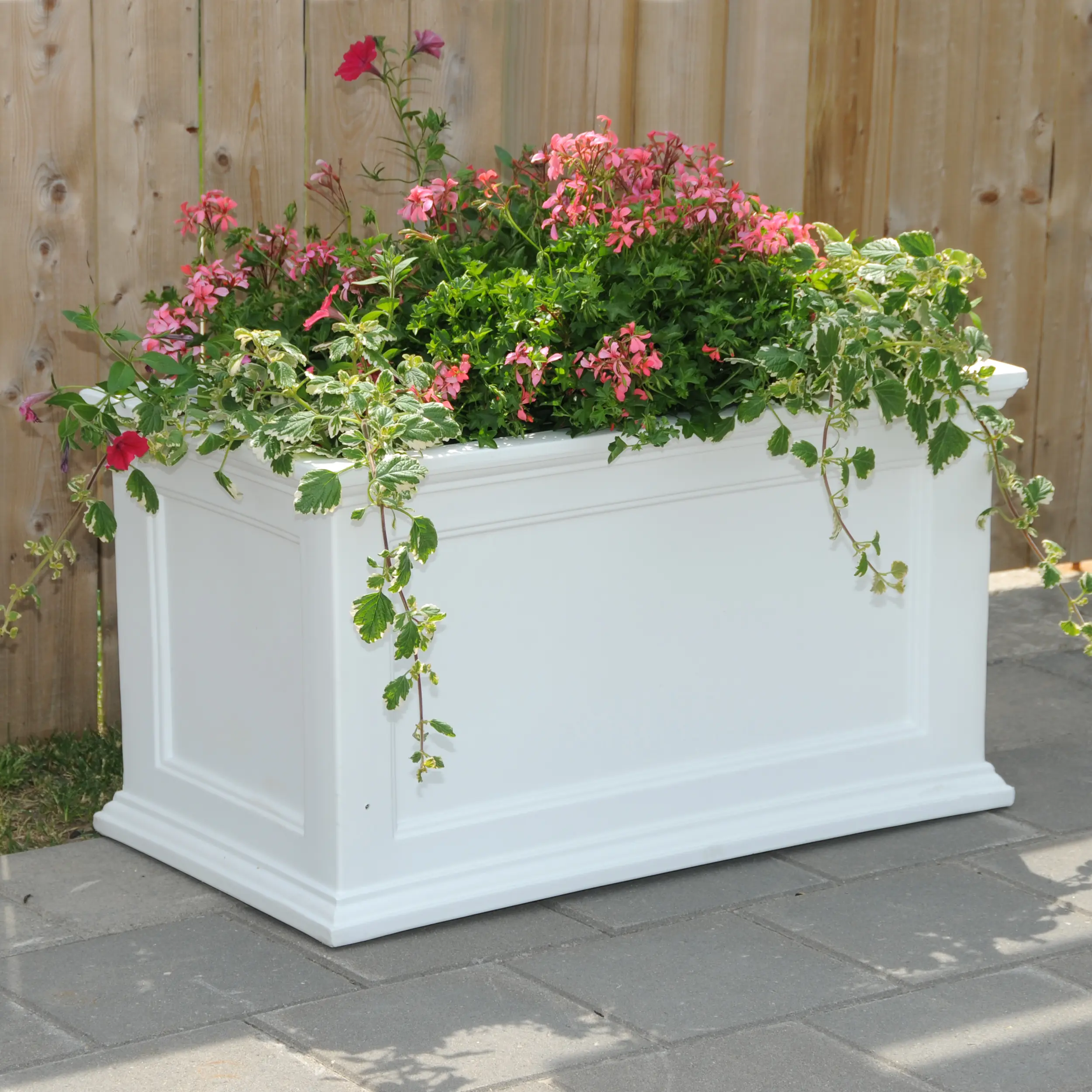 212 MAIN Fairfield 20x36 in White Taper Planter - Polyethylene Double-Wall Tapered Outdoor Patio Garden Pot with Built-In Water Reservoir for Healthy Plant Growth, Long-Lasting Beauty, New England Design
