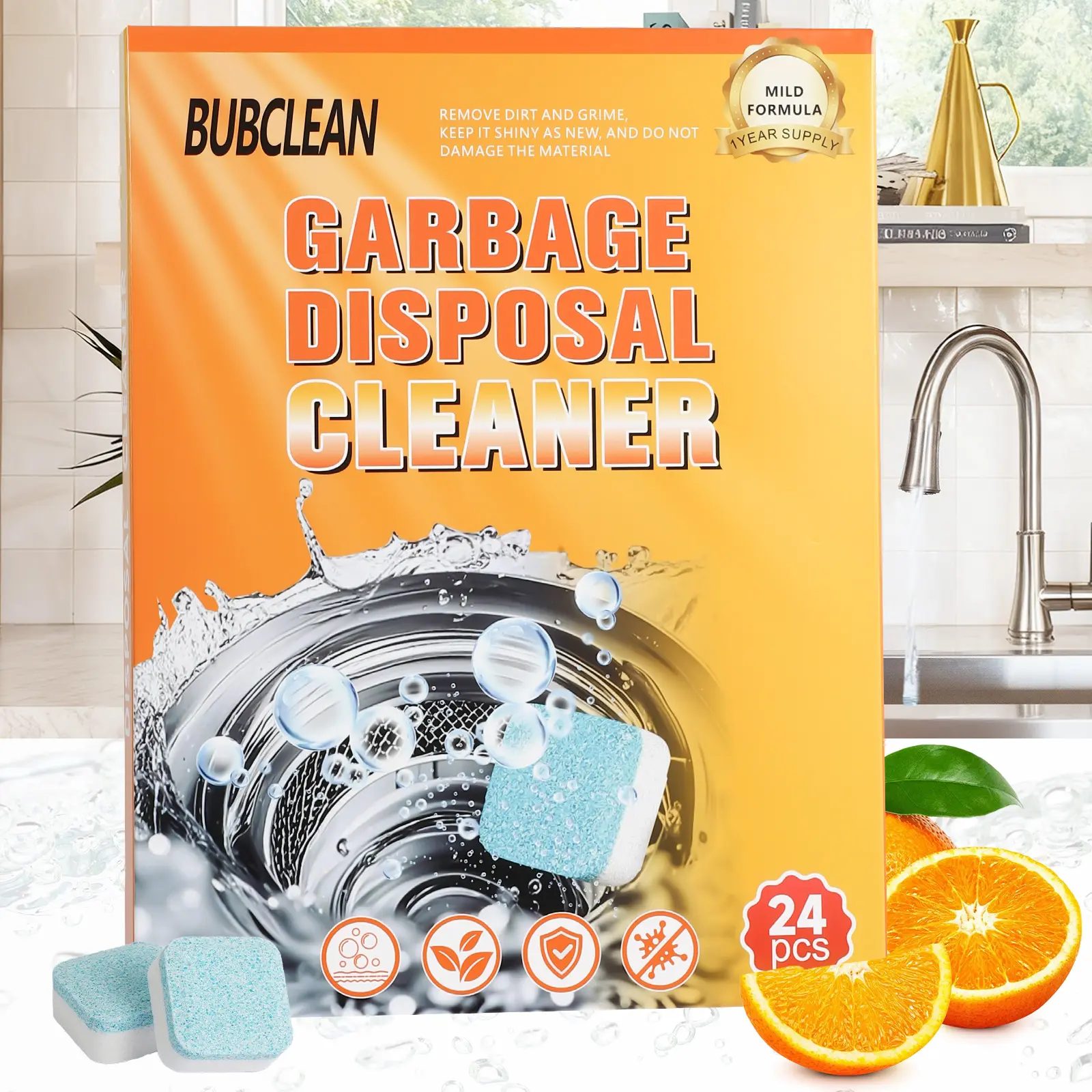 Kitchen Cleaning Tablets 24 Pack, Heavy Duty All Purpose Cleaner Tablets, Deep Cleaning Grease & Grime Remover for Sink, Counter, Easy to Use