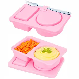 Reusable Silicone Snack Containers with Lids, Small Double Compartment Sauce Containers for Snack/Salad on the go, 2PC Pink