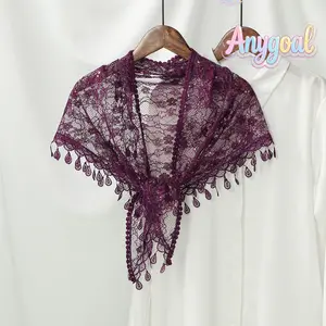 Anygoal Women's Lace Triangle Shawl with Tassels, Lightweight Floral Head Scarf, Multifunctional Sheer Veil for Church Wedding Mass, Flowers Elegant Daily and Beach Vacation Accessory summervibes meghan markle beach outfit