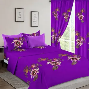 Purple Floral Bedding Set - Vibrant Bedspread Curtains & Pillows for a Cohesive Bedroom Decor - Bold Floral Design for a Fresh Aesthetic