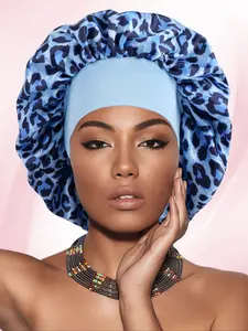 Luxury Plus extra big Size Leopard Print Satin Sleep Cap, Adjustable Wide Brim Hat, Hair Protection Nightcap bonnet for All Seasons, Casual Style, Hair Care Cap