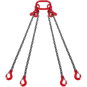 VEVOR Chain Sling, 5/16 inch x 10 ft Lifting Chains with Hooks, G80 Engine Chain Hoist Lifts, 11000 lbs/5 Ton Lifting Sling Chains for Engine Hoist, Engine Lift Chain with 4 Leg Grab Hooks & Adjuster