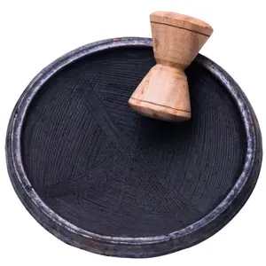 Asanka Traditional Pot with Grinder, 11 Inch, Handmade in Ghana