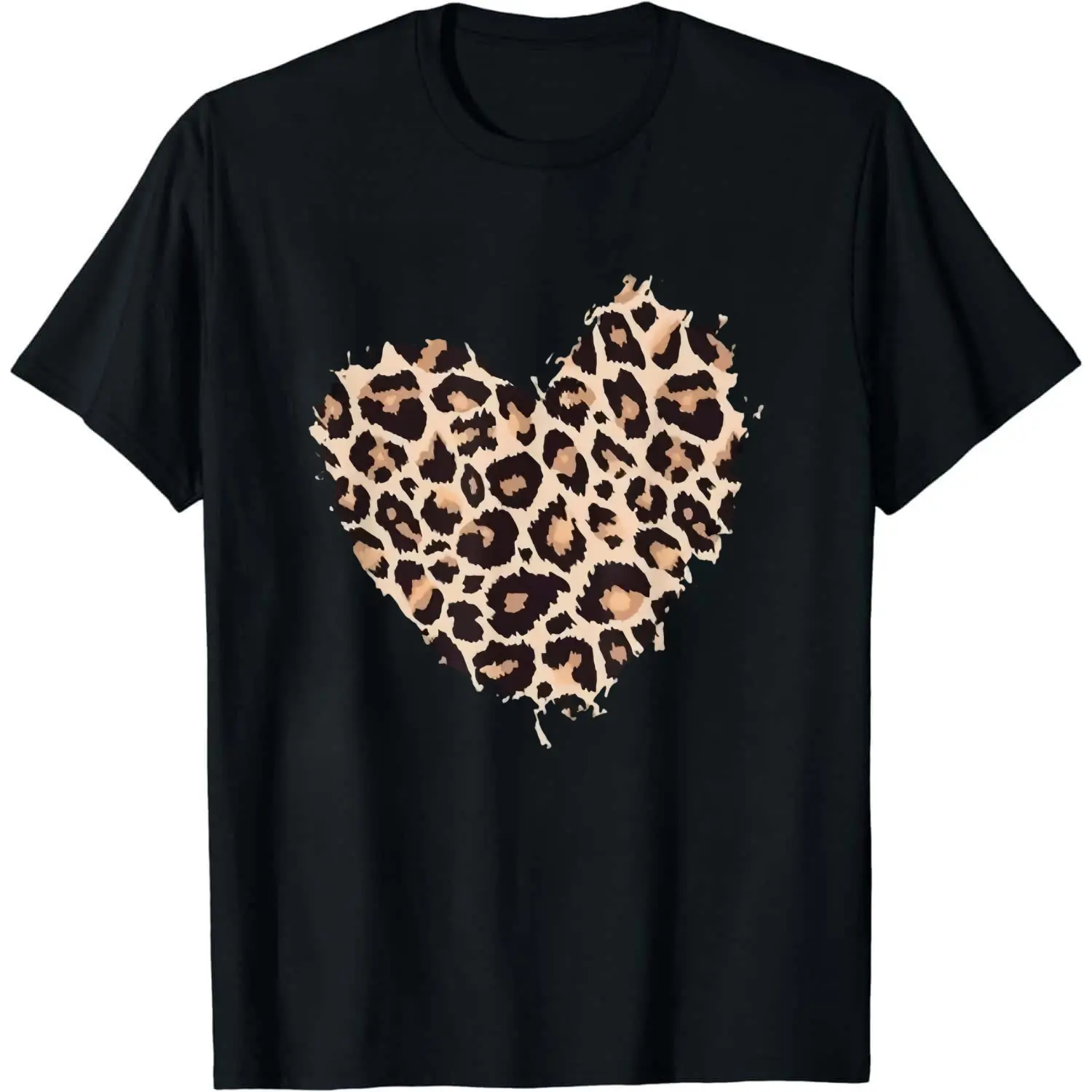 100% Cotton Leopard Cheetah Animal Print Heart T-Shirt Casual Short Sleeve Shirt