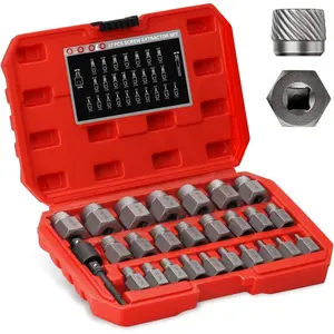 27- Screw Extractor Set, 3/8" Inch Drive Easy Out Bolt Extractor kit Multi-Spline Hex  for Removing Broken Studs  Socket Screws