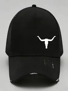 Unisex Western Longhorn Bull Trucker Cap, Distressed Baseball Hat, Graphic Trucker Hat, Breathable Mesh, Cowboy & Urban Streetwear, 1pc