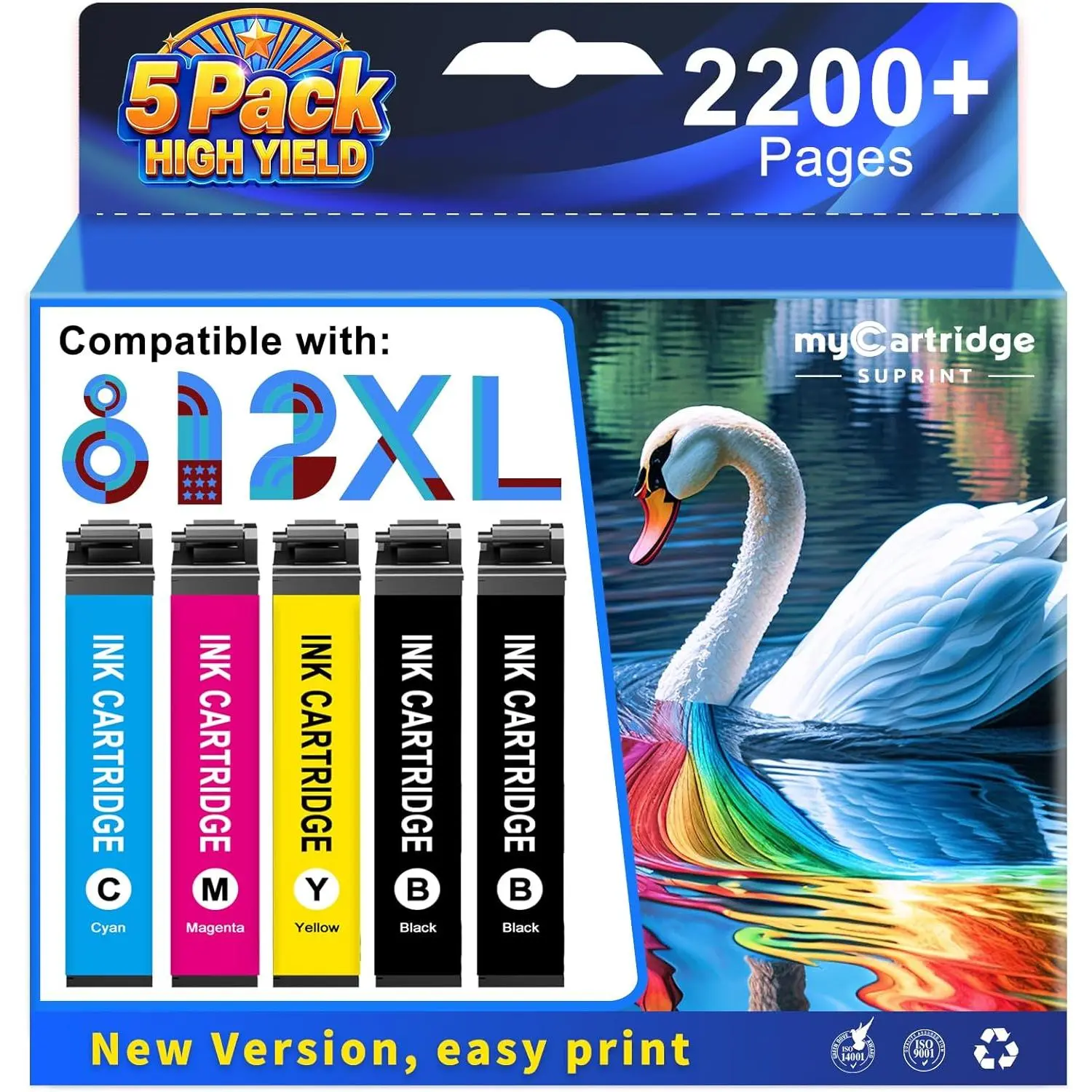 Remanufactured Ink Cartridge 5-Pack Combo Pack with Upgraded Chip, High-Yield Replacement for Epson Workforce Pro Printers, for Home Offices