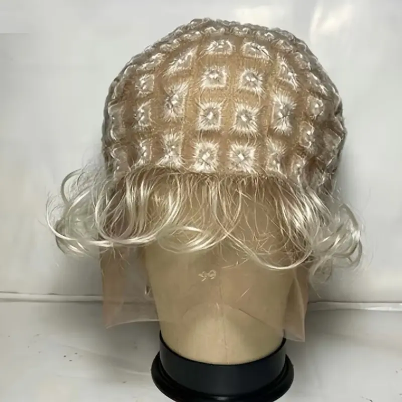 Blonde-Full Crochet HD Human Hair Lace wig cap suitable for making easy crochet braiding wigs