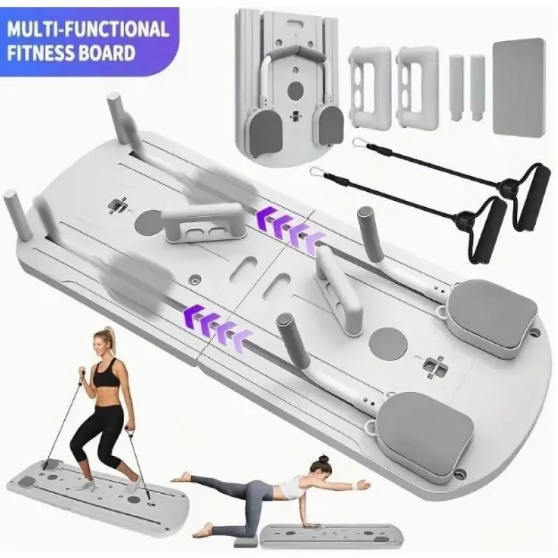 8-in-1 Foldable PVC Pilates Yoga Board - ABS Core Trainer, Unisex Portable Home Strength Training Equipment for Abdominal Workouts, Compact Fitness Kit