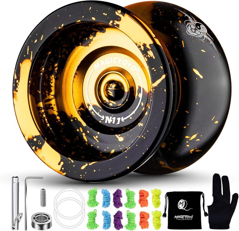MAGICYOYO Dual Purpose Yoyo- Responsive Yoyo N11 & Unresponsive Yoyo Alloy YoYo with Yoyo Glove + Bag + Unresponsive Bearing Kit + 12 Yoyo Strings