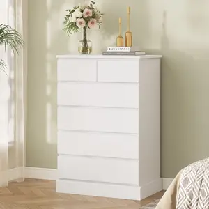 Sikaic 43.9 Inch Tall 6 Drawer Dresser, Modern Chest of Drawers with No-Handle Beveled Design and Thickened Base, Vertical Storage Cabinet for Bedroom, Closet, Hallway and Living Room DealsForYouDays Summerwins
