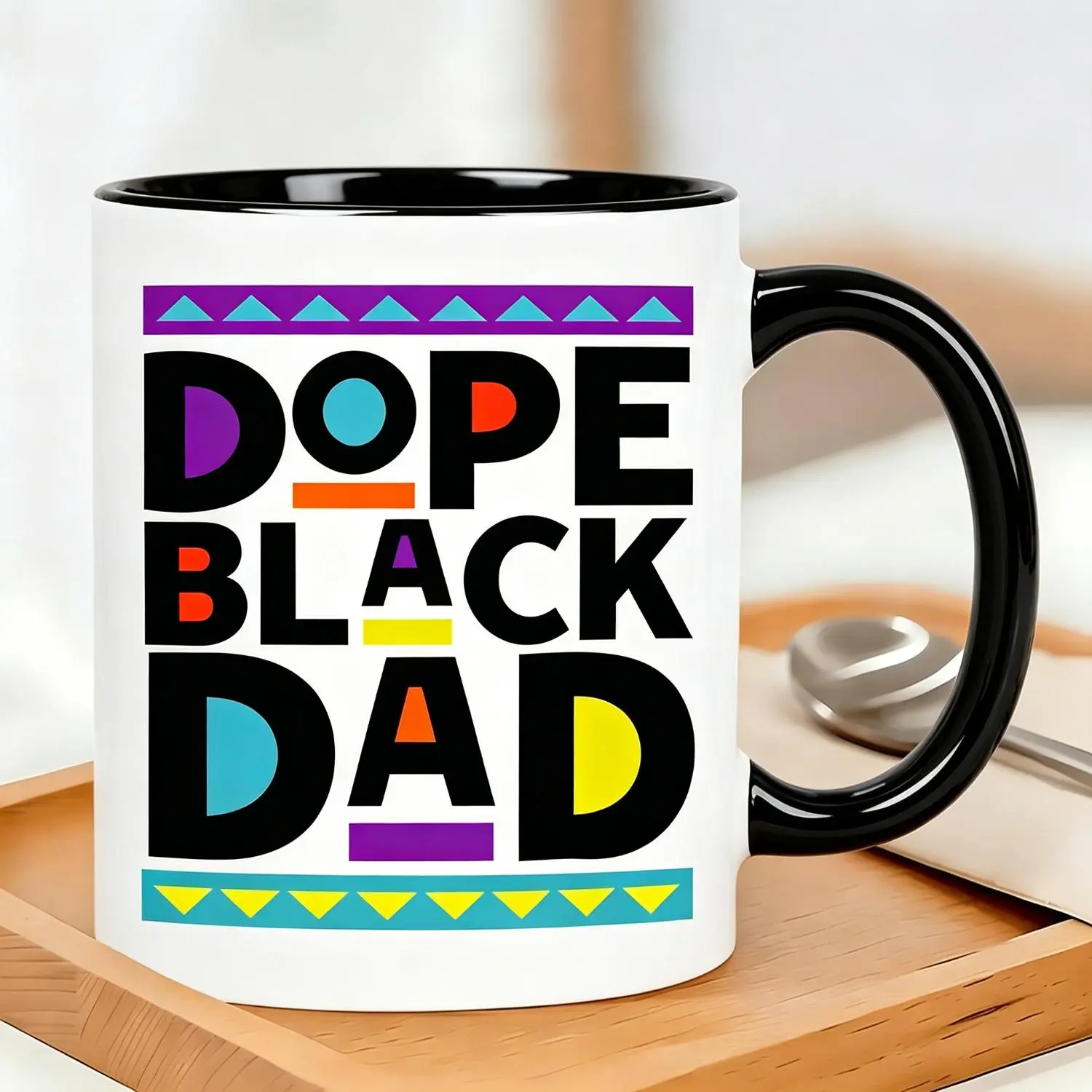 Retro Vibe "Dope Black Dad" Mug | Proud Black Father Gift Cool Black Dad Gift Idea - Bold Colorful "Dope Black Dad" Mug Celebrating every dope Black dad out there with this retro-inspired mug