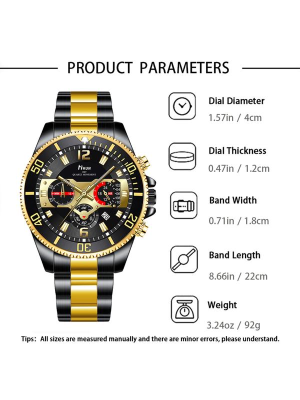 Luxury Men's Watch Set, Stainless Steel Quartz Watch + Perfume + Glasses, Perfect Gift for Birthday & Valentine's Day, Includes Card & LED Light