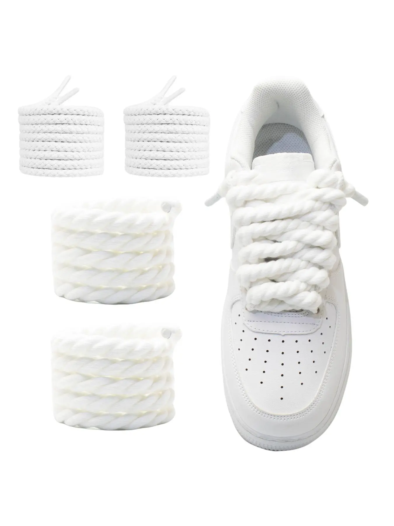 Two Pairs Thick Round Braided Shoelaces, 5mm Cotton Rope, Plain Color, Party Style, All Seasons, Multiple Colors Available