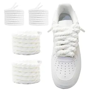 Pair of 8mm Three-Strand Cotton Rope Colorful Thickened Knotted Shoelaces, Party Style, All Seasons, Plain Pattern, Non-Toxic