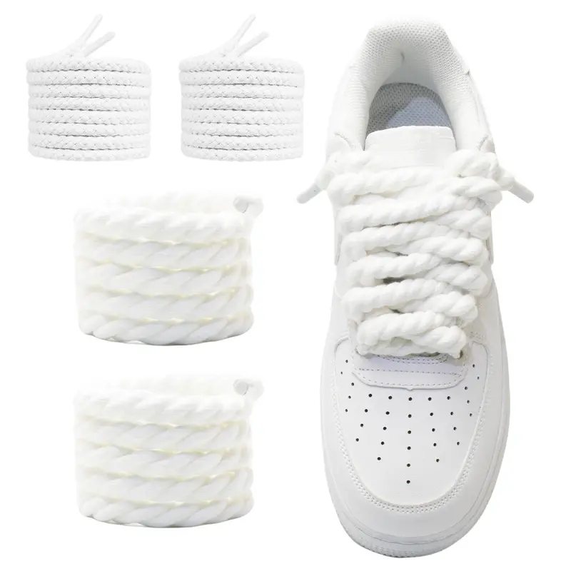 Two Pairs Thick Round Braided Shoelaces, 5mm Rope, Plain Color, Party Style, All Seasons, Multiple Colors Available, Shoe Laces For Sneakers, Thick Laces Design