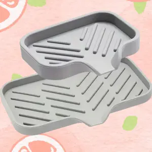 2pc Silicone Kitchen Sink Sponge Holder, Shower Soap Dish with Drain, Soap Dispenser Tray, Bottle, Cup, Sink or Counter Storage Soap Dish - Gray Accessory Bath Brush cb2  dinnerware Bar Mat