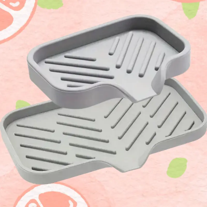 2pc Silicone Kitchen Sink Sponge Holder, Shower Soap Dish with Drain, Soap Dispenser Tray, Bottle, Cup, Sink or Counter Storage Soap Dish - Gray Accessory Bath Brush cb2  dinnerware Bar Mat