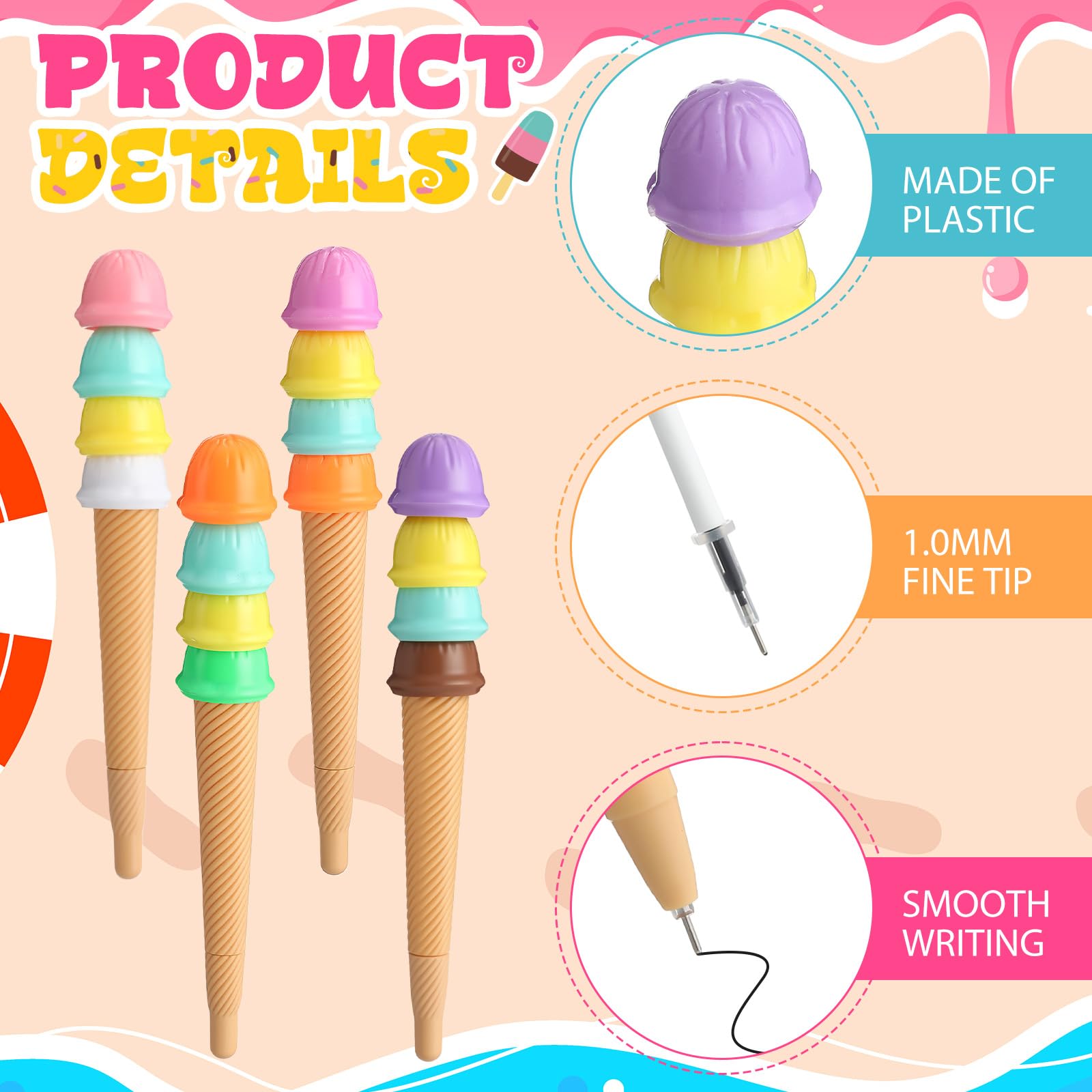 End of Year Gifts for Students Bulk Summer School Party Favors Ice Cream Pens Cards Plastic Cups with Lids for Elementary Preschool Girls and Boys Graduation Classroom Exchange Prizes Party Favors Goodie Bag Fillers Exchange Gifts Rewards