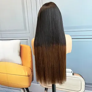 5x5 SDD Bone Straight Ombre Brown Color HD Lace Front Glueless Wig 200% Density Raw Vietnamese Hair Super Double Drawn Human Hair Wig Can Be Curled